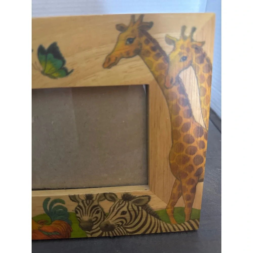 Fetco International Wood Noahs Ark Picture Frame Giraffe Zebra 63835 Handcrafted